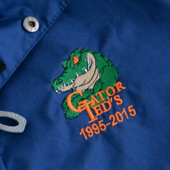 Outer Boundary Blue Embroidered Gator Teds Zip Up Nylon Hidden Hood Lined Jacket - Picture 8 of 10
